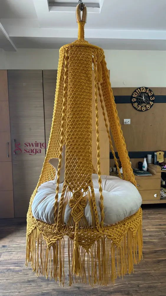 Yellow Bingsu macrame hanging macrame swing - 35 Inches / Mustard Yellow