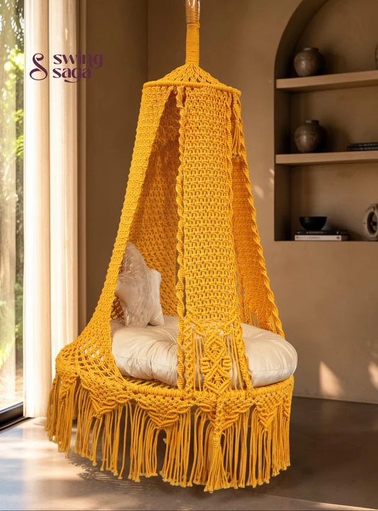Yellow Bingsu macrame hanging macrame swing - 35 Inches / Mustard Yellow