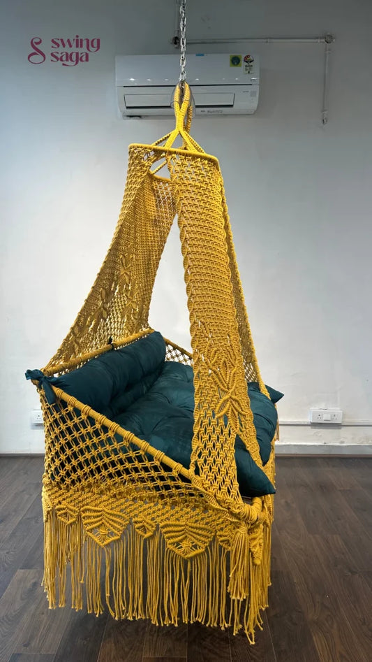Yellow macrame sofa swing - Swing Saga