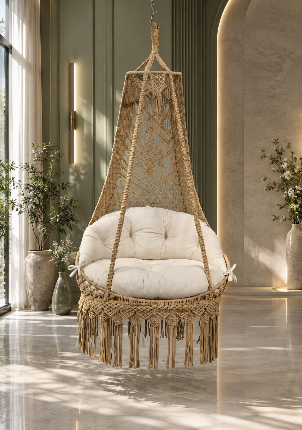 The Alba — 35-Inch Warm Sand Cotton Macramé Chair Swing