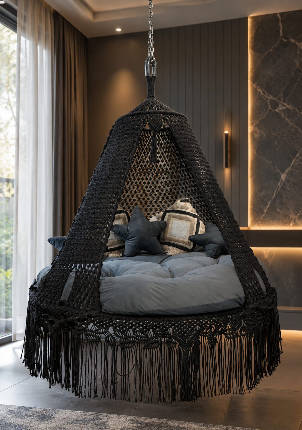 Dusty Macrame hanging hammock bed swing