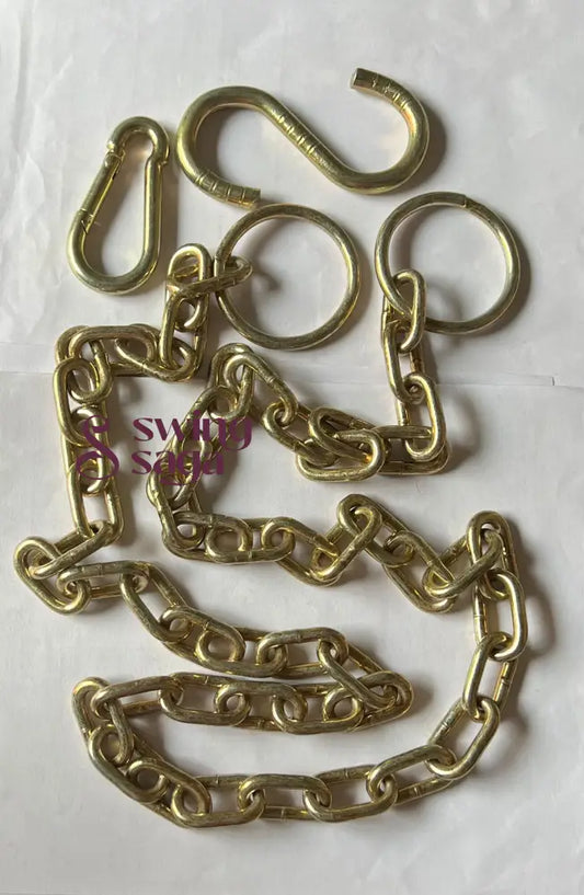 Brass coated swing chain set with s hook, carabineer, for swing installation outdoor and indoor hanging.