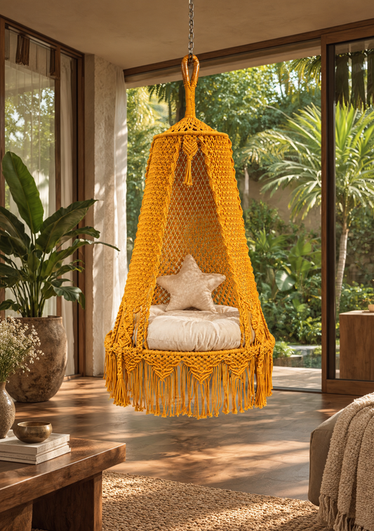 Yellow Bingsu macrame hanging macrame swing