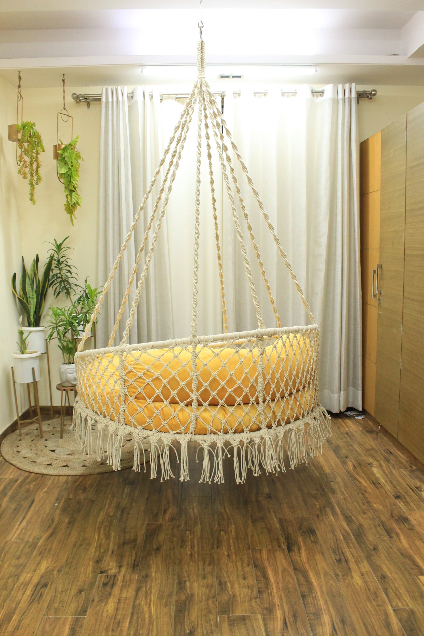 White / Yellow Double seater hanging chair - Swing Saga