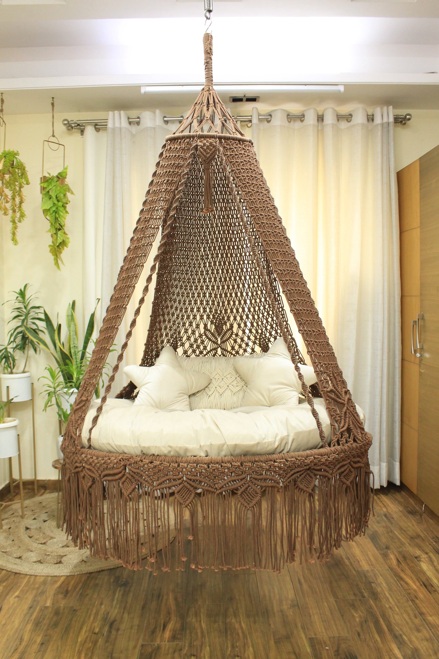 Wood Brown Double seater hanging chair - Swing Saga