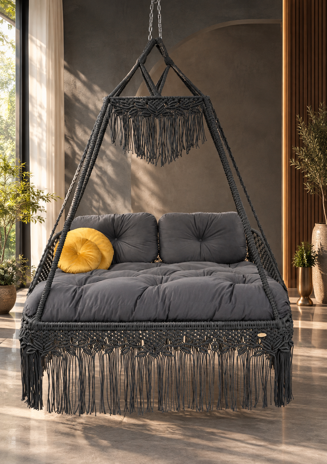 The Haven — 60-Inch Dark Grey Polycotton Patio Sofa Swing