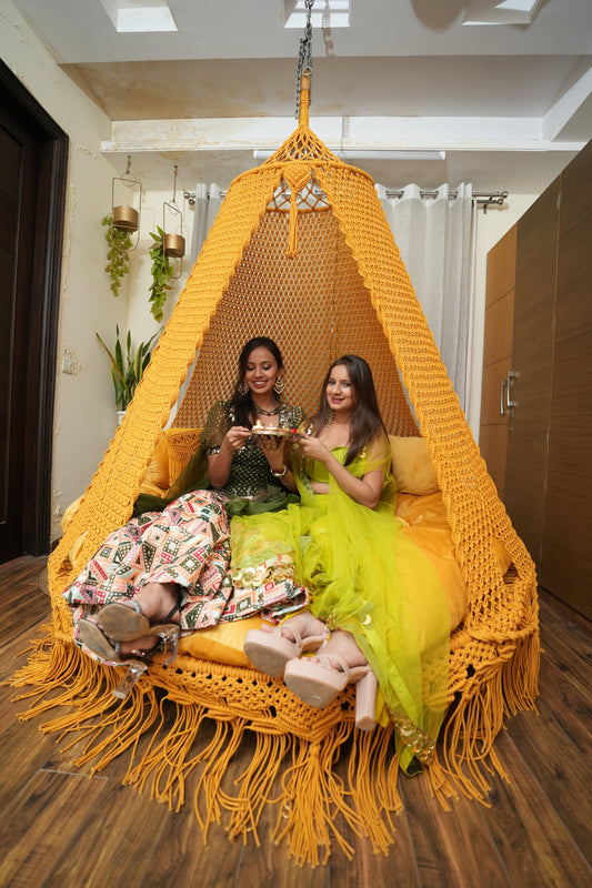 Mustard Yellow Macrame Bed Swing - Swing Saga