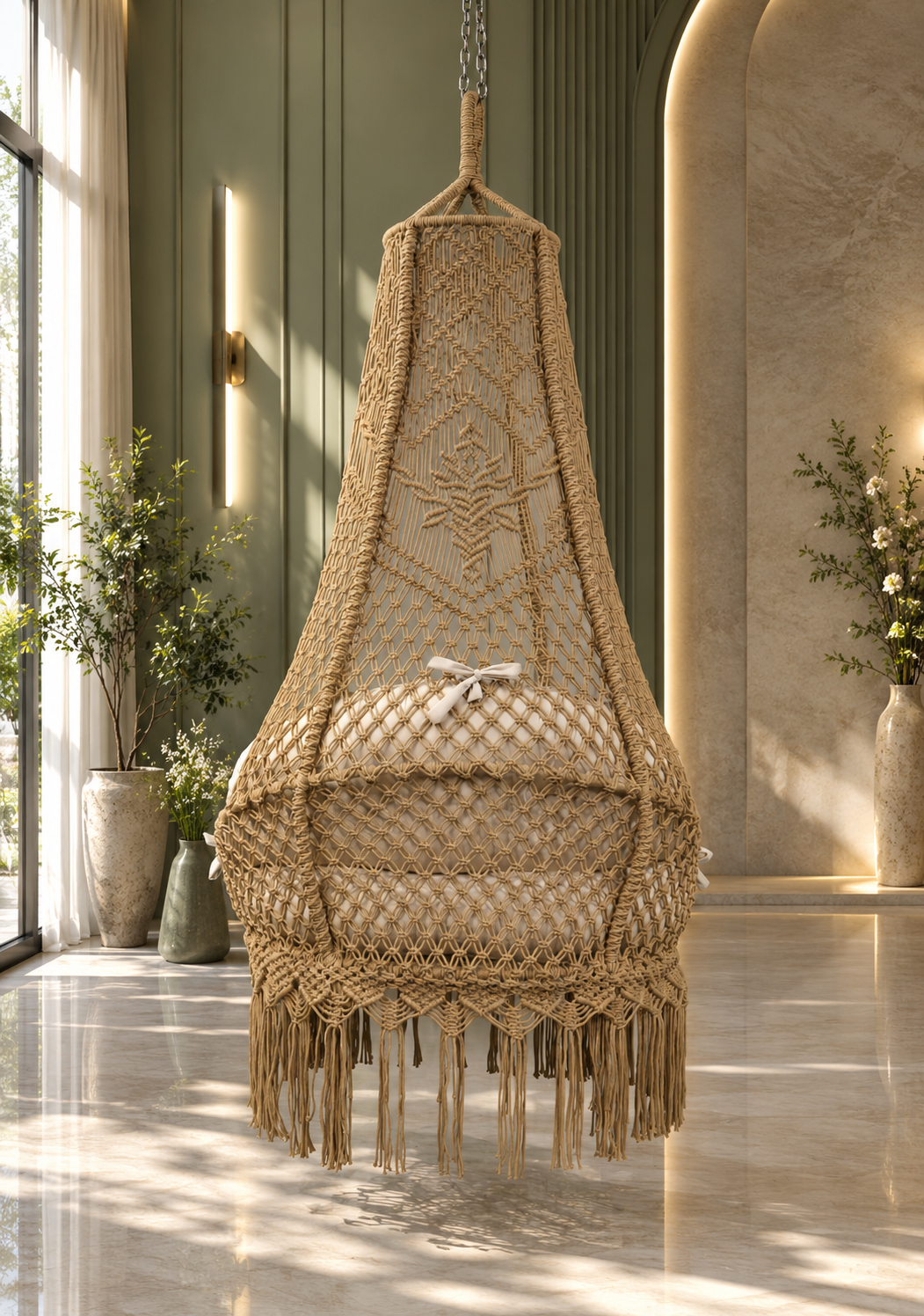 The Alba — 35-Inch Warm Sand Cotton Macramé Chair Swing