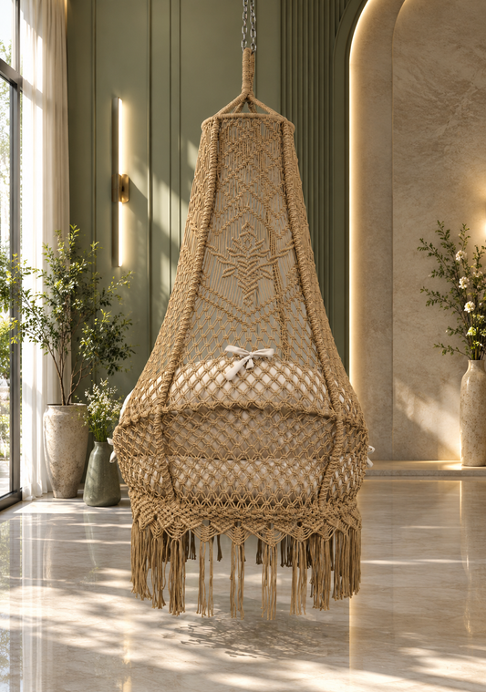 The Alba — Warm Sand Cotton Macramé Chair Swing