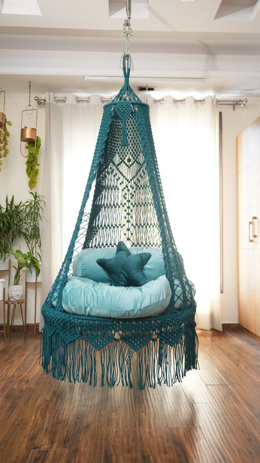 Teal Blue single seater hanging chair - Swing Saga