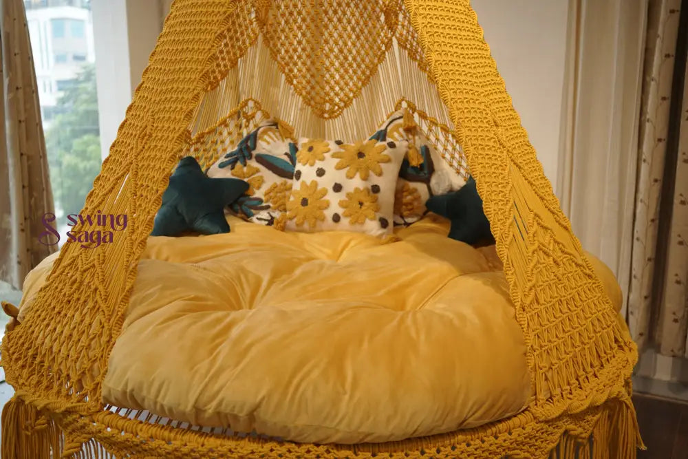 Yellow  Macrame Bed Swing - Swing Saga