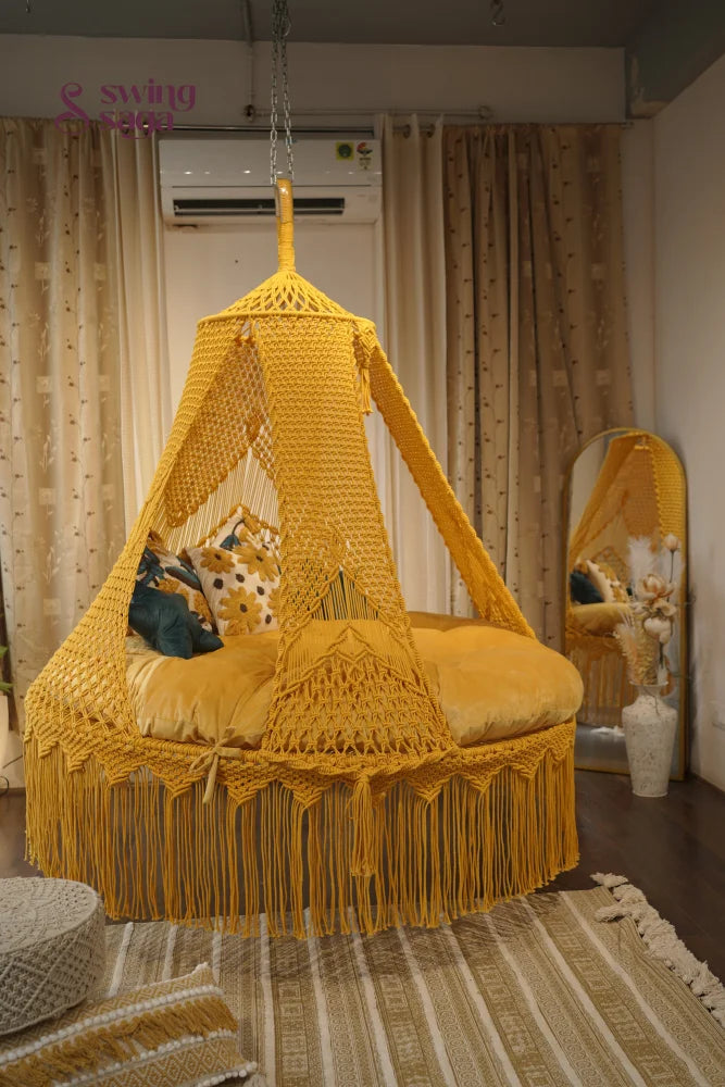 Yellow  Macrame Bed Swing - Swing Saga