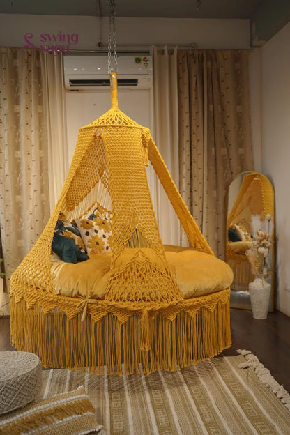 Yellow  Macrame Bed Swing - Swing Saga