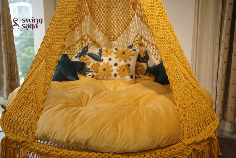 Yellow  Macrame Bed Swing - Swing Saga