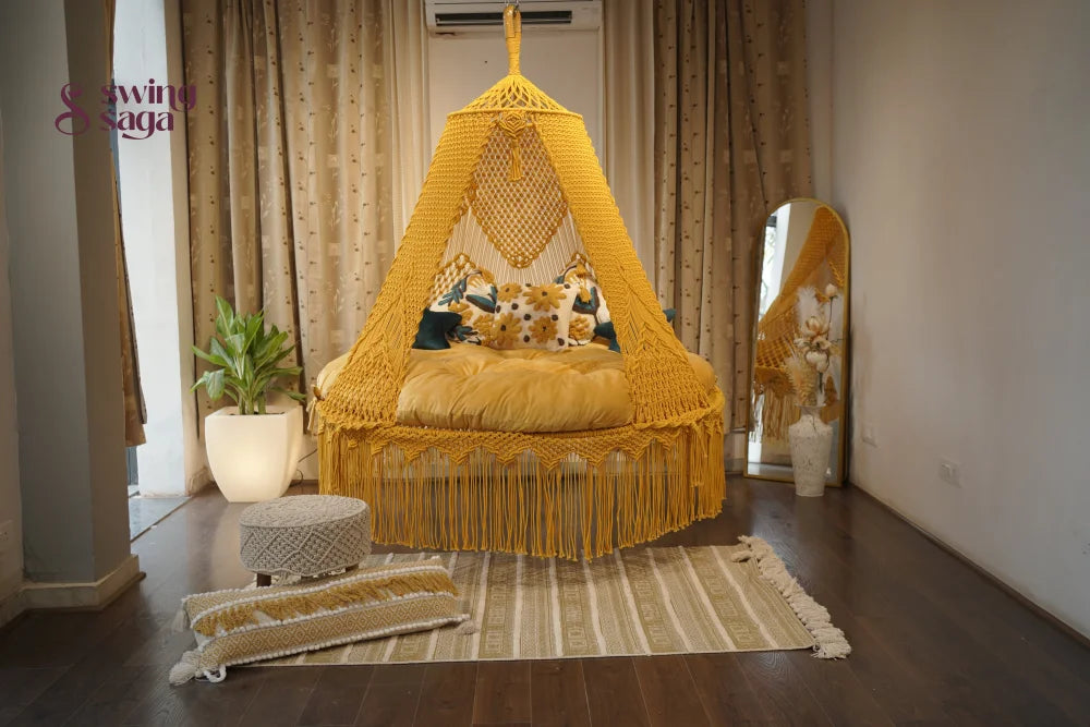 Yellow  Macrame Bed Swing - Swing Saga