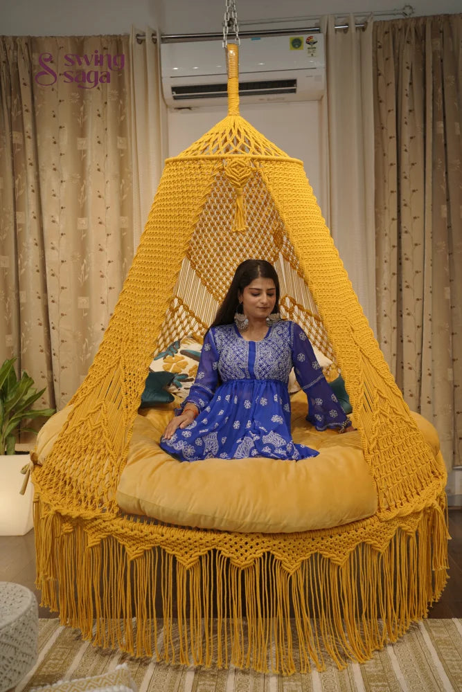 Yellow  Macrame Bed Swing - Swing Saga