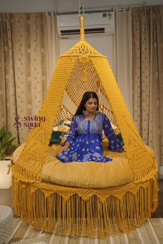 Yellow  Macrame Bed Swing - Swing Saga