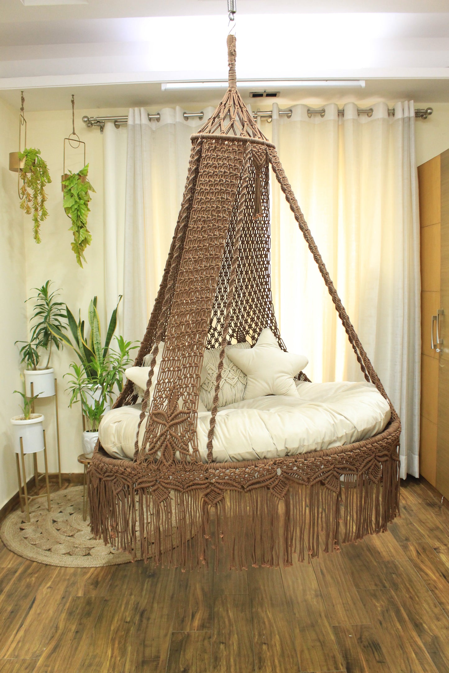 Wood Brown Double seater hanging chair - Swing Saga