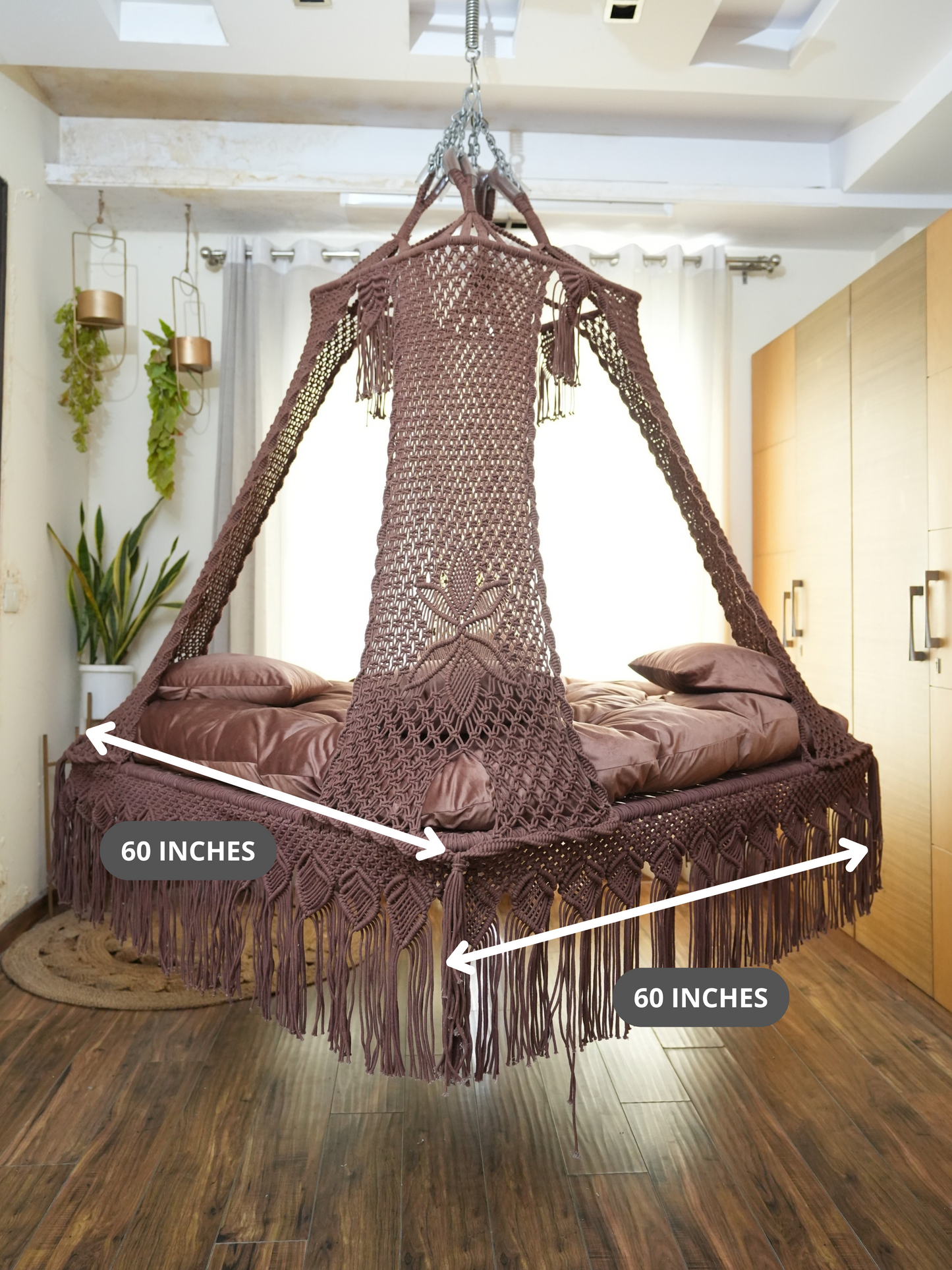 Wood Brown Macrame Bed Swing - Swing Saga