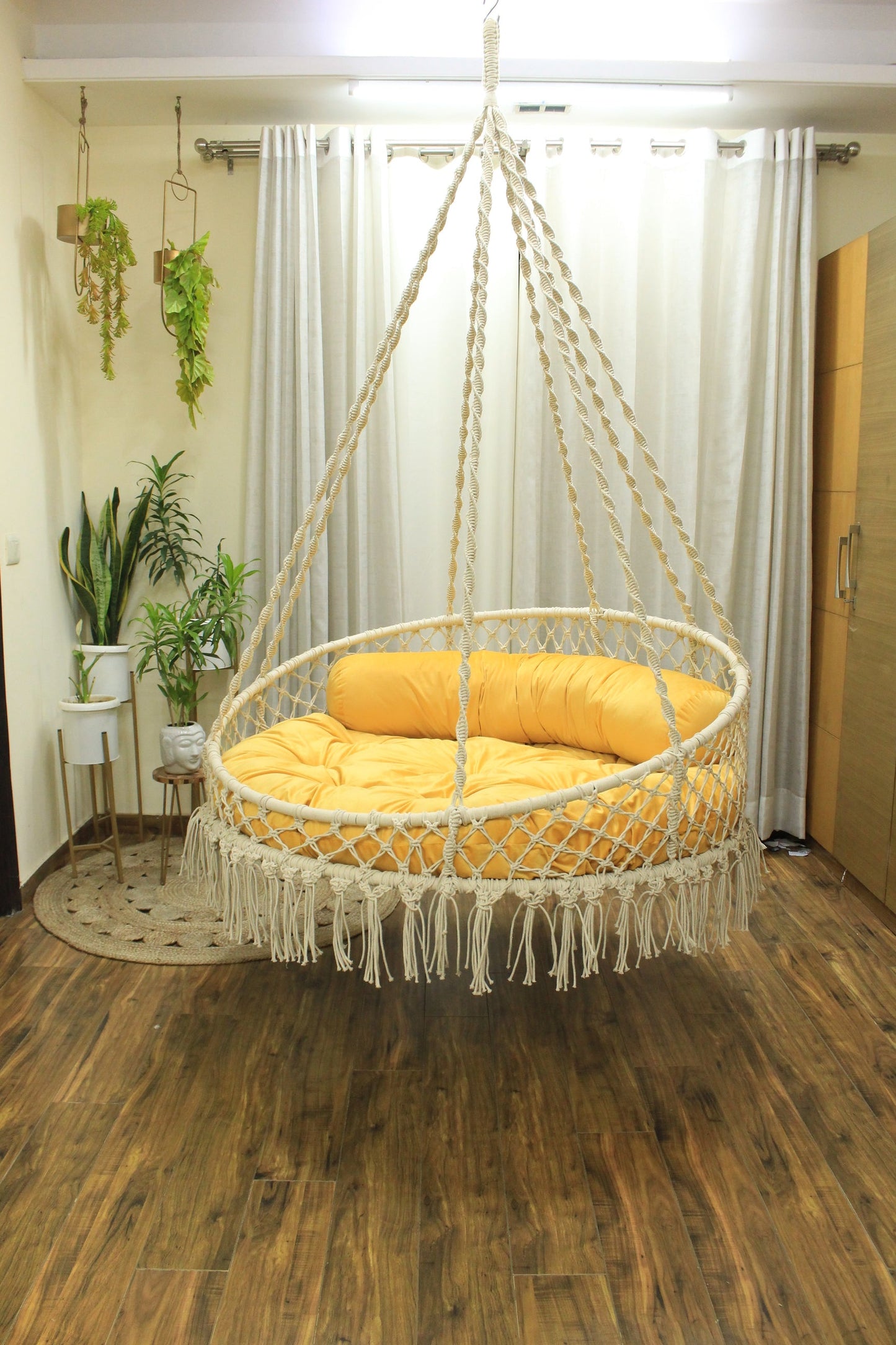 White / Yellow Double seater hanging chair - Swing Saga