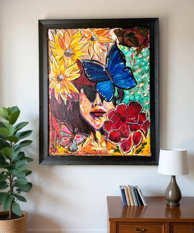 She Blooms Unseen - Women hiding in flowers Painting