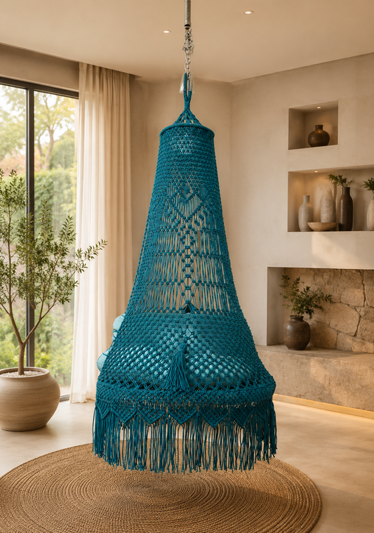 Macrame bohemian Teal Sapphire Swing for adults and kids