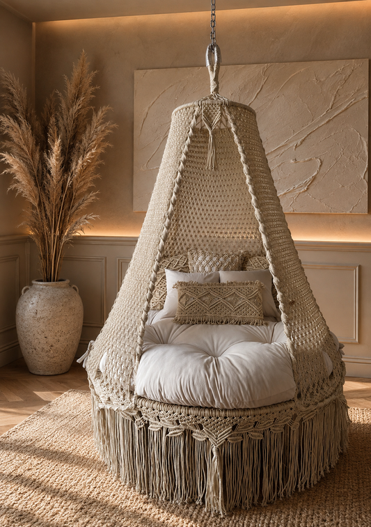 Lumi Bed Swing – Macrame Hanging Bed & Boho Indoor Daybed Chair