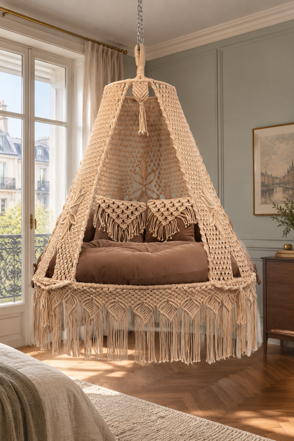 The Tova — 60-Inch Bronzer Cotton Macramé Bed Swing