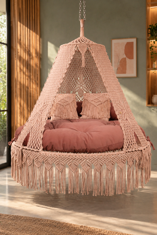 Lush Lux 65 Pink Cotton Macramé Bed Swing
