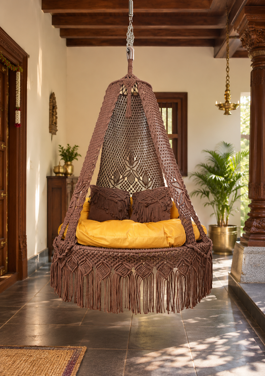 Macrame handcrafted Cinnamon Honey Swing for two people