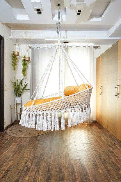 White / Yellow Double seater hanging chair - Swing Saga