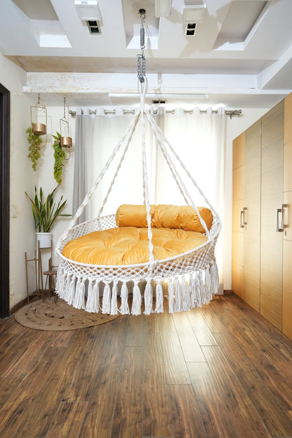 White / Yellow Double seater hanging chair - Swing Saga