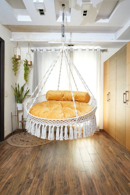 White / Yellow Double seater hanging chair - Swing Saga