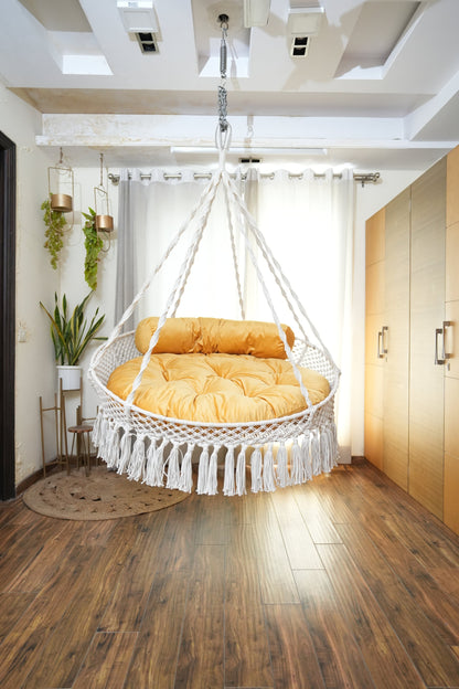 White / Yellow Double seater hanging chair - Swing Saga