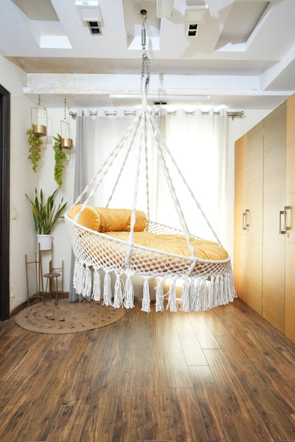 White / Yellow Double seater hanging chair - Swing Saga