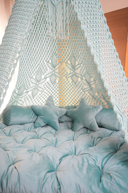 Aqua blue macrame sofa swing - Swing Saga