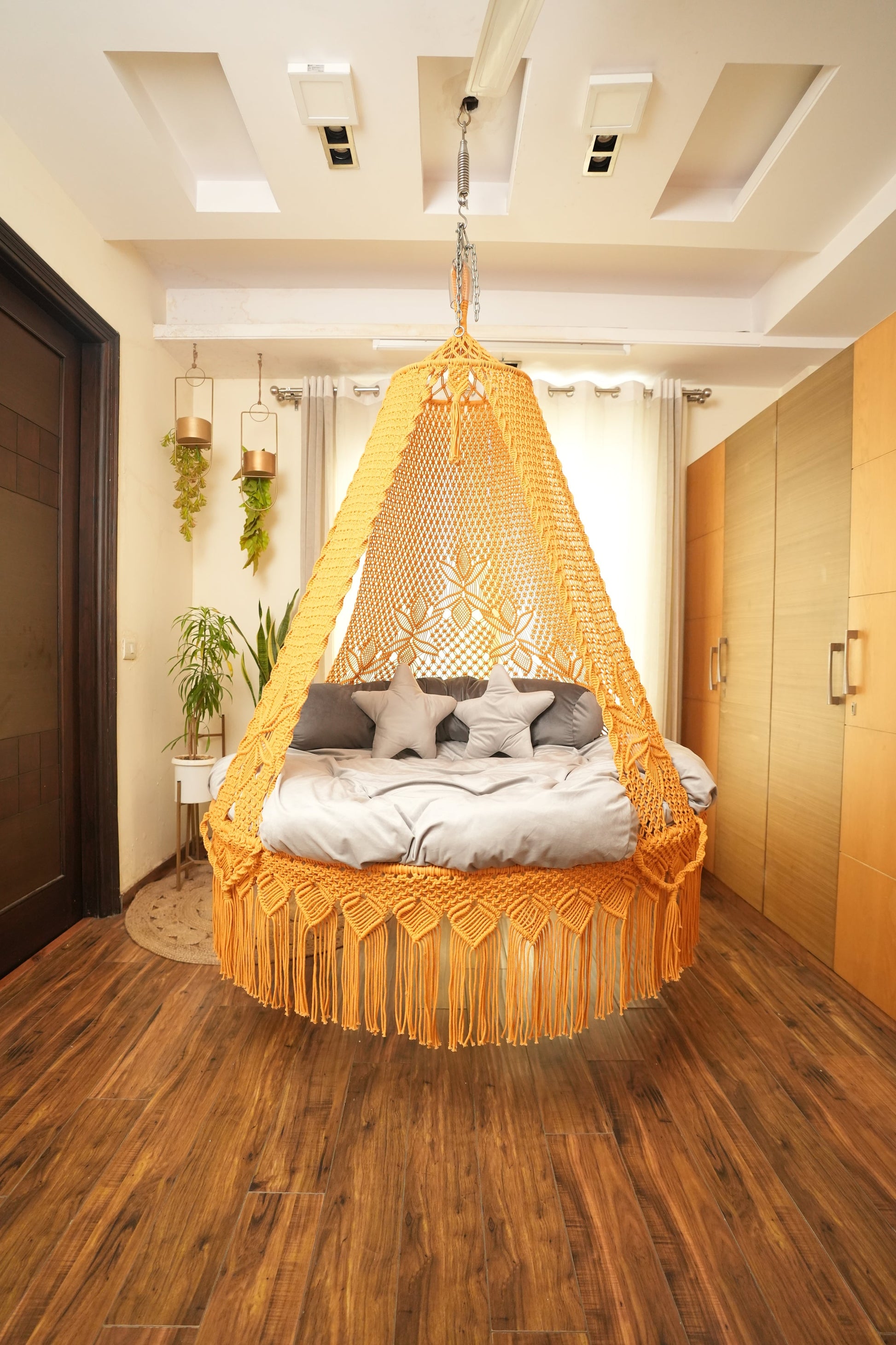 Yellow Macrame Bed Swing - Swing Saga