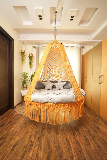 Yellow Macrame Bed Swing - Swing Saga