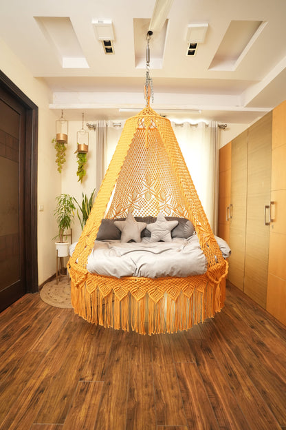 Yellow Macrame Bed Swing - Swing Saga