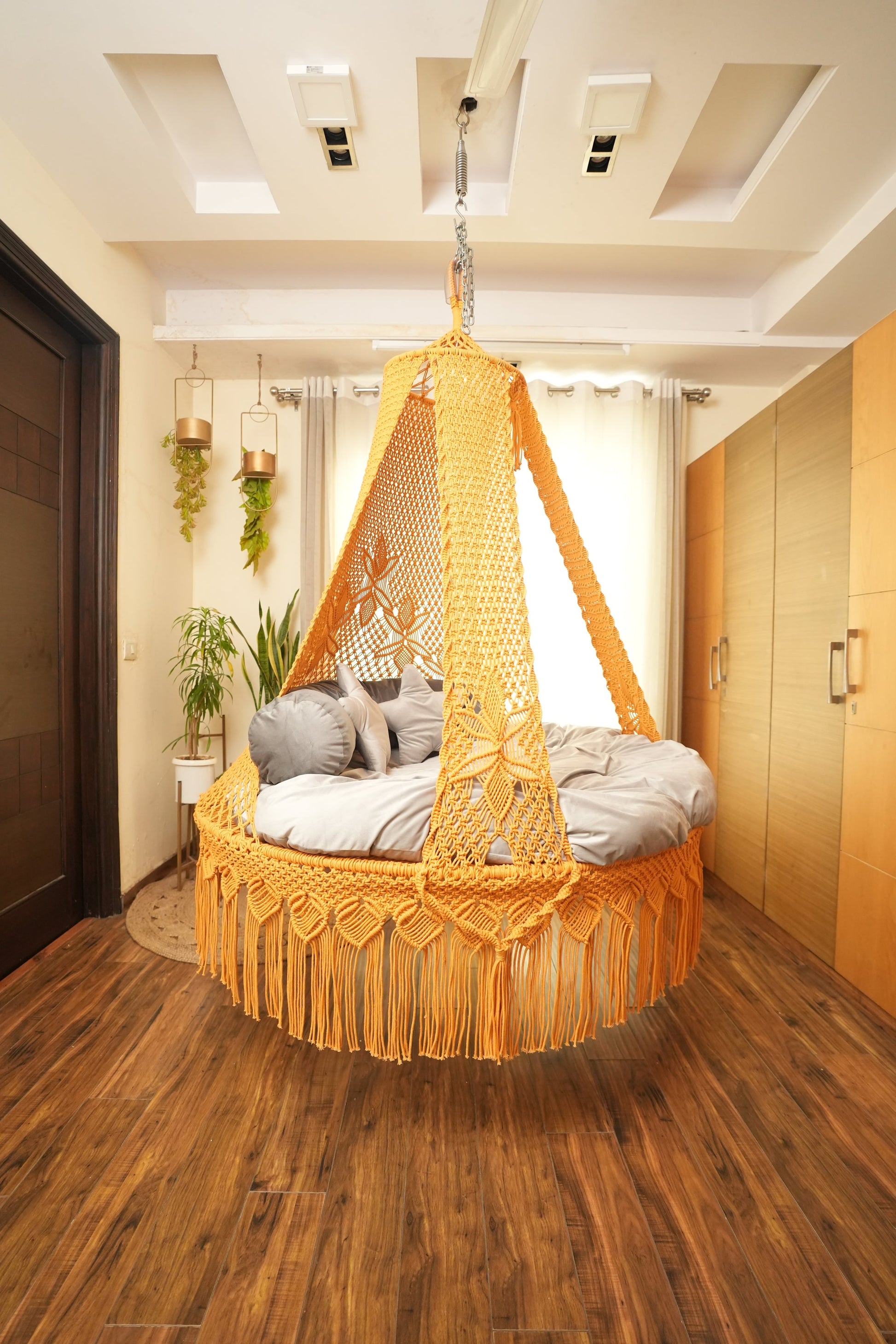 Yellow Macrame Bed Swing - Swing Saga