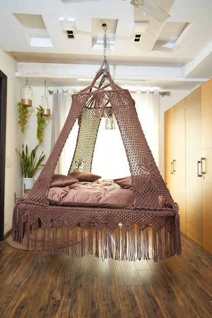 Wood Brown Macrame Bed Swing - Swing Saga