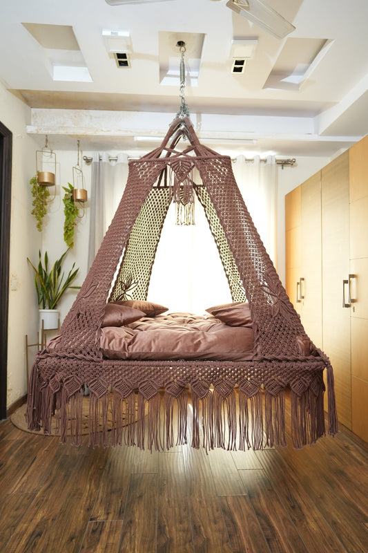 Wood Brown Macrame Bed Swing - Swing Saga