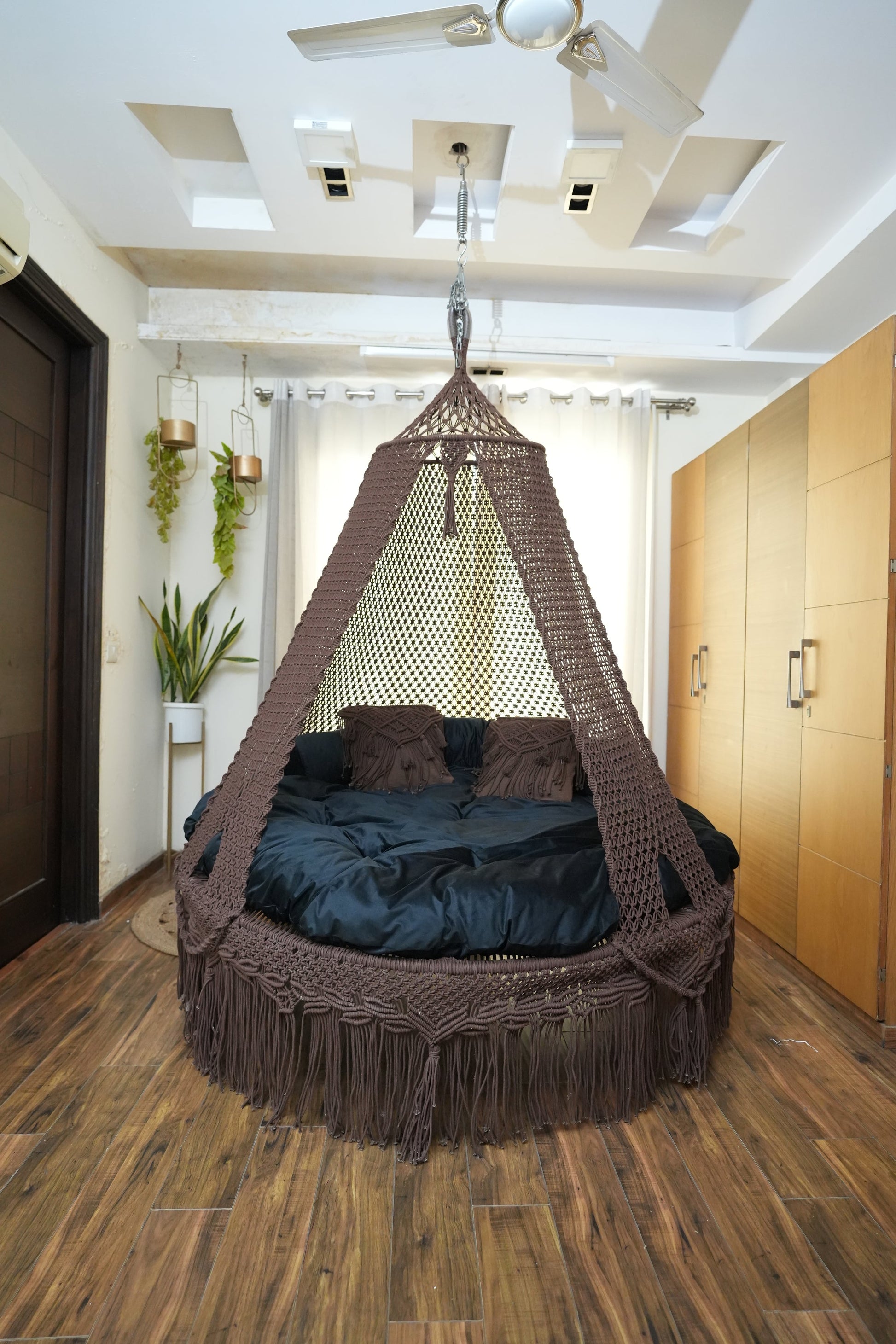 Mocha Brown Macrame Bed Swing - Swing Saga
