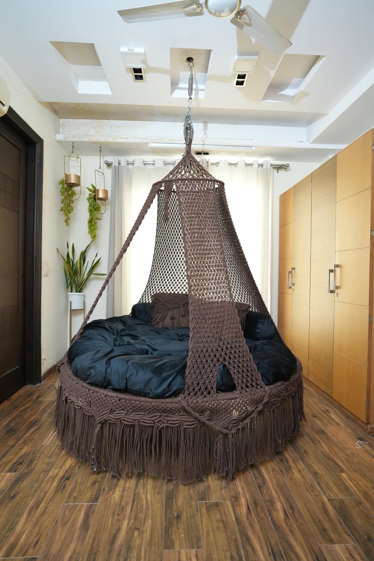 Mocha Brown Macrame Bed Swing - Swing Saga