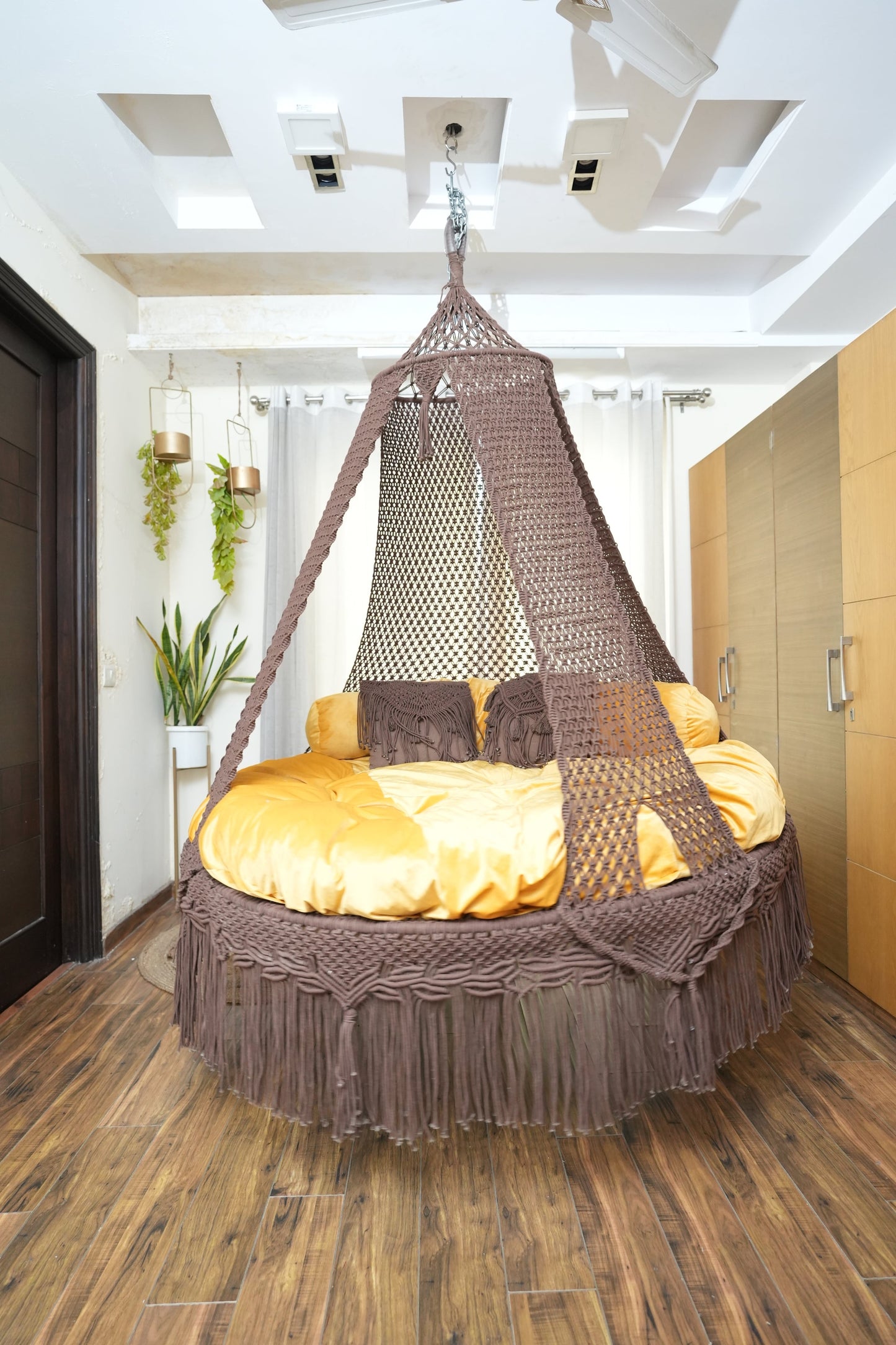 Wood Brown  Macrame Bed Swing - Swing Saga