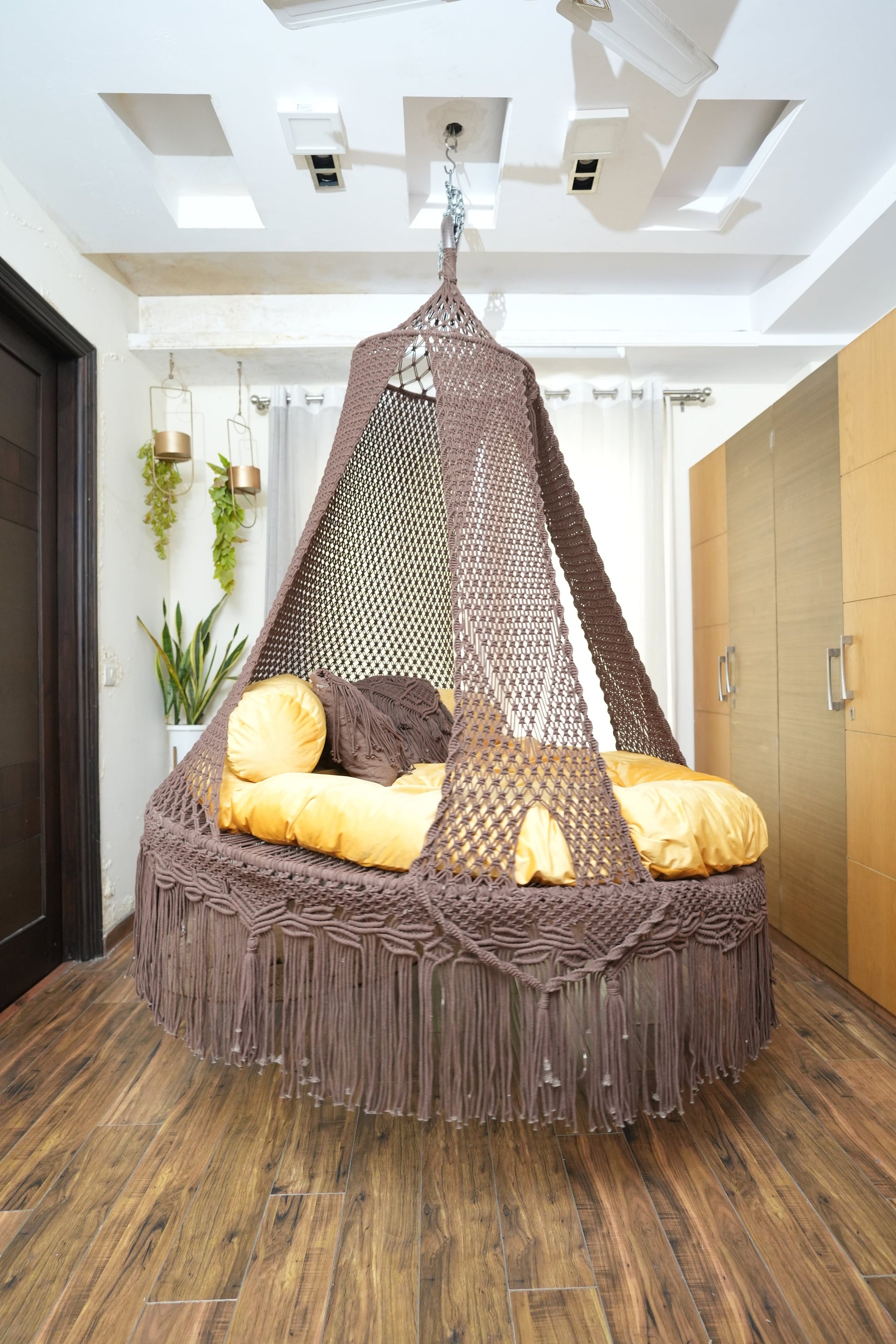 Wood Brown  Macrame Bed Swing - Swing Saga