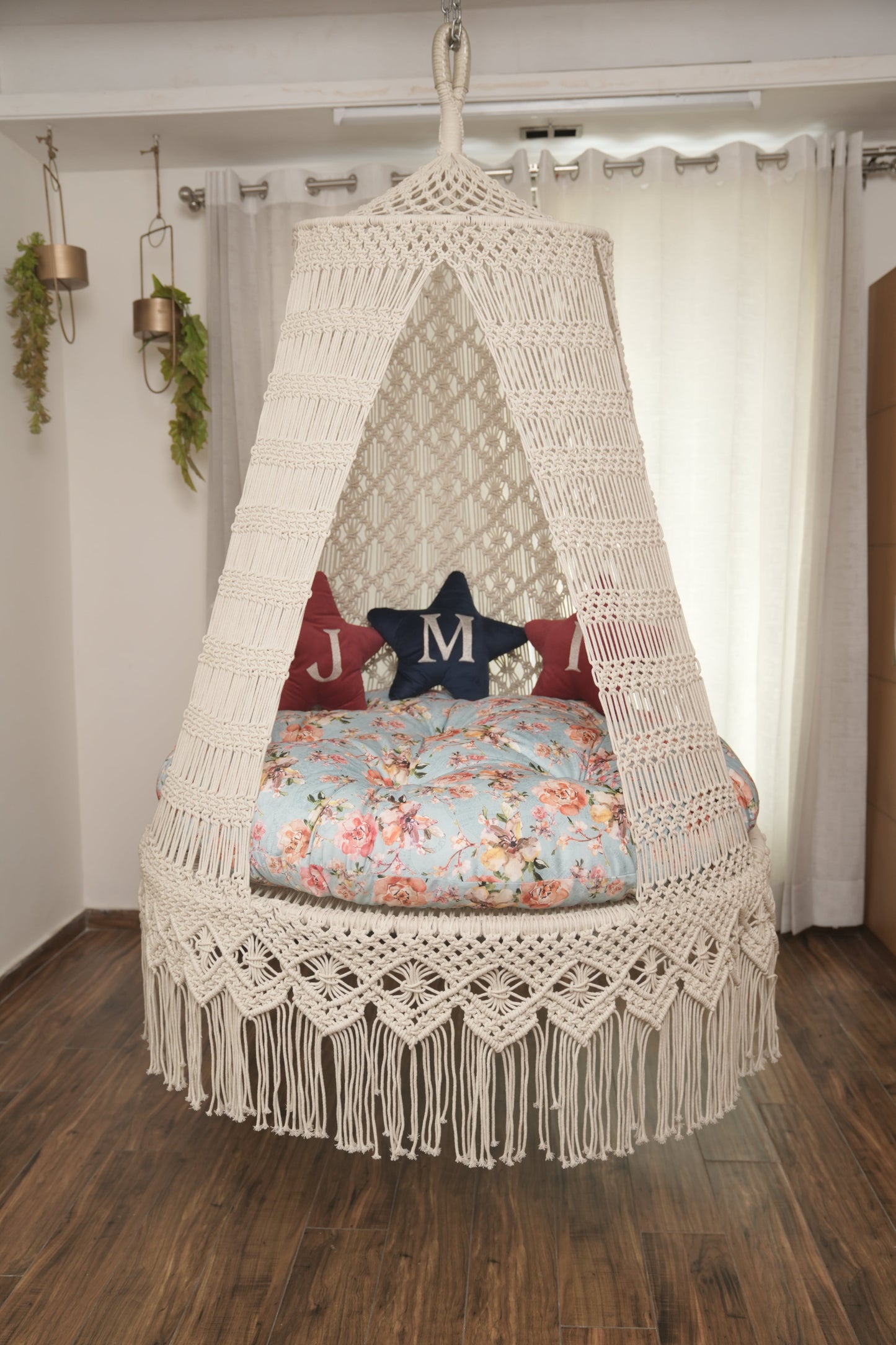 Cream White Double seater hanging chair - Swing Saga