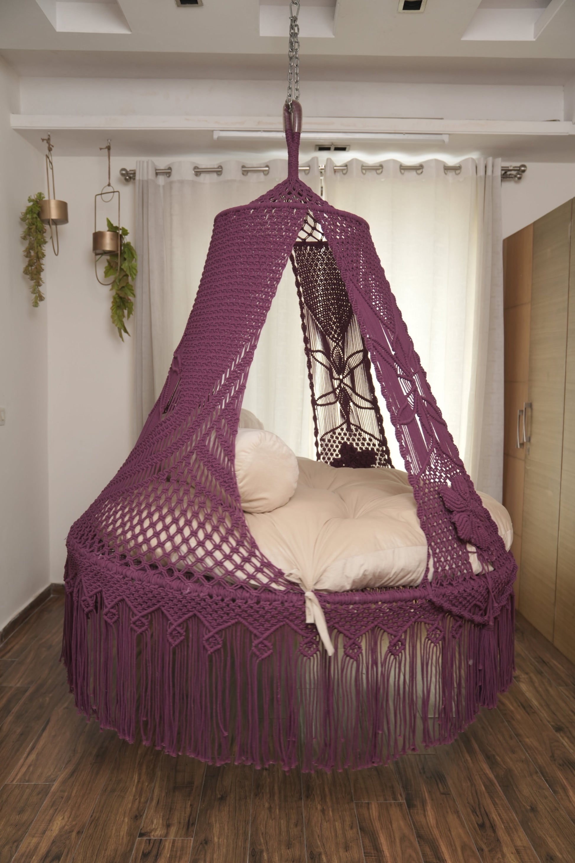 Magenta Pink  Macrame Bed Swing - Swing Saga