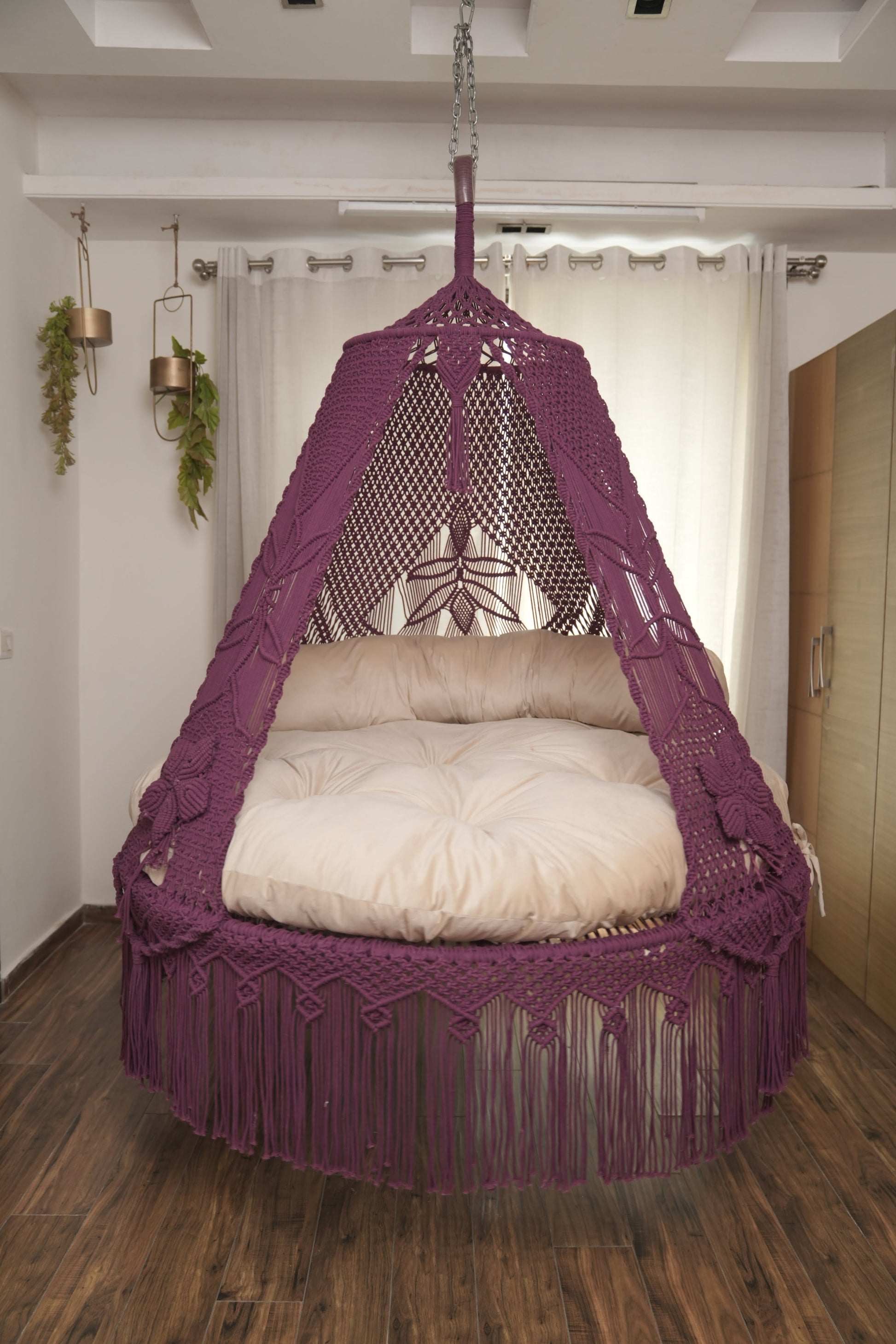 Magenta Pink  Macrame Bed Swing - Swing Saga