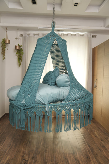 Teal Blue Macrame Bed Swing - Swing Saga